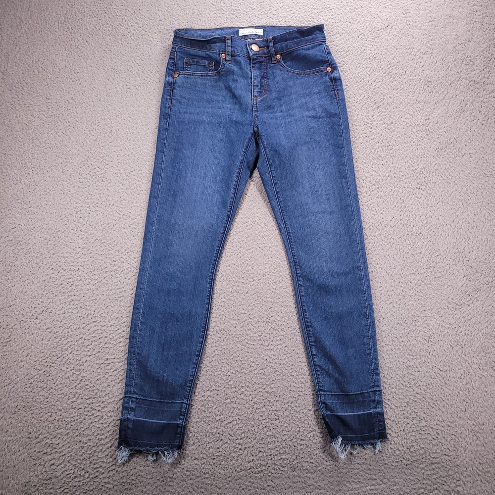 LOFT Jeans Womens Size 25/0 Petite Skinny Mid Rise‎ Unravelled Hem Stretch Denim